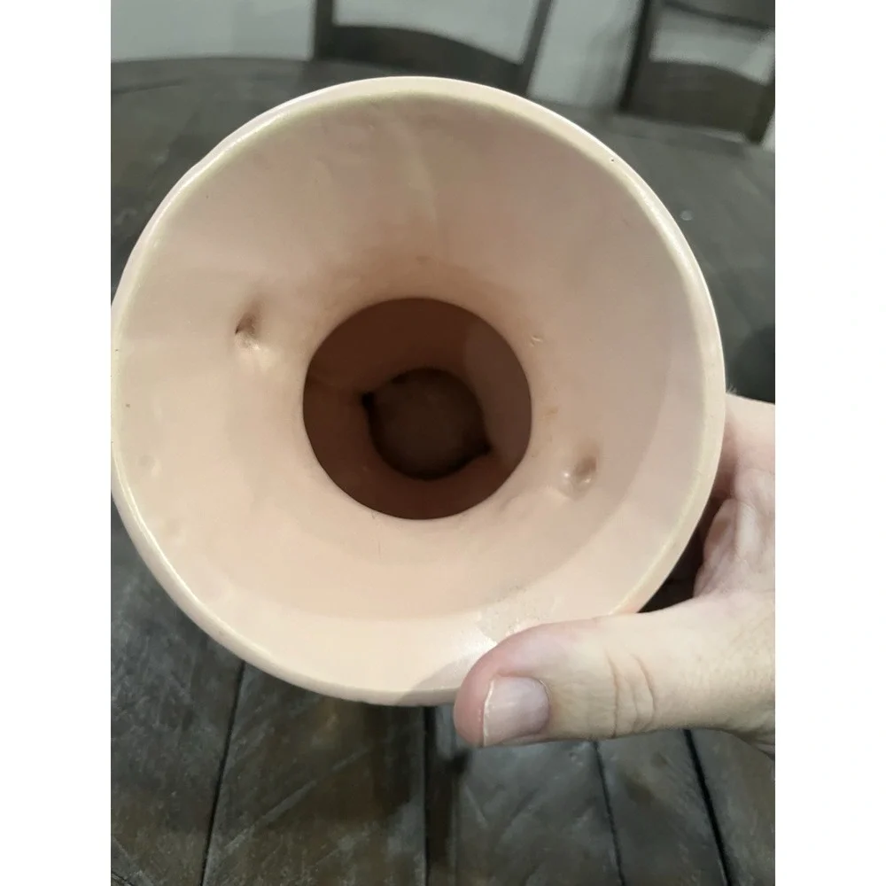 Vintage McCoy Pottery Double Handle Salmon Pink Vase 9